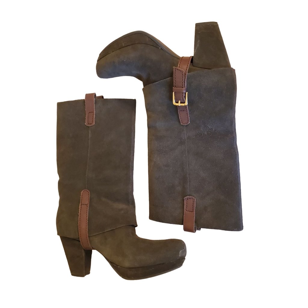 Earthies Green Pointy Toe Boots Suede Leather Lintz 9.5b Earthy Granola Fairy
